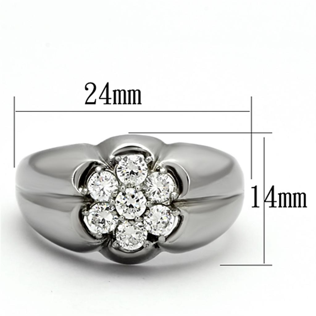 TK944 - High polished (no plating) Stainless Steel Ring with AAA Grade CZ  in Clear-1
