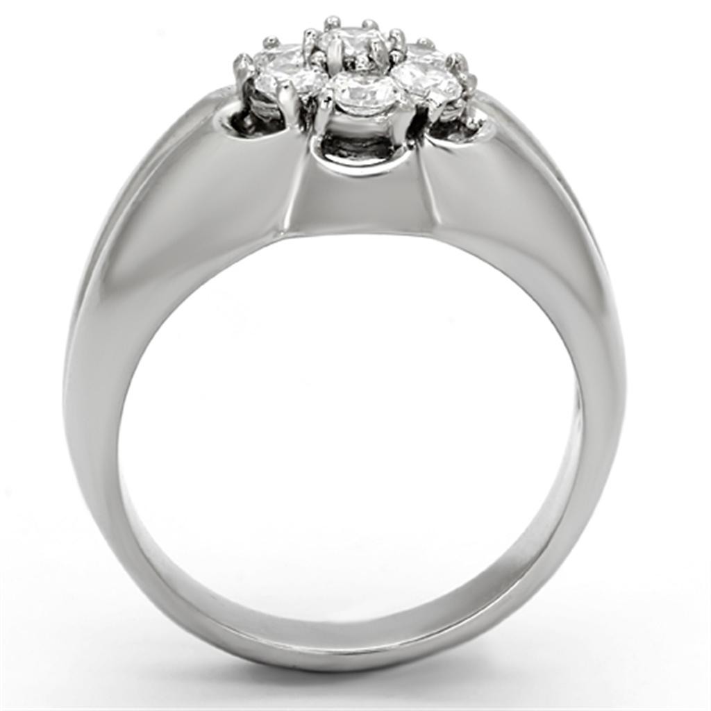 TK944 - High polished (no plating) Stainless Steel Ring with AAA Grade CZ  in Clear-2