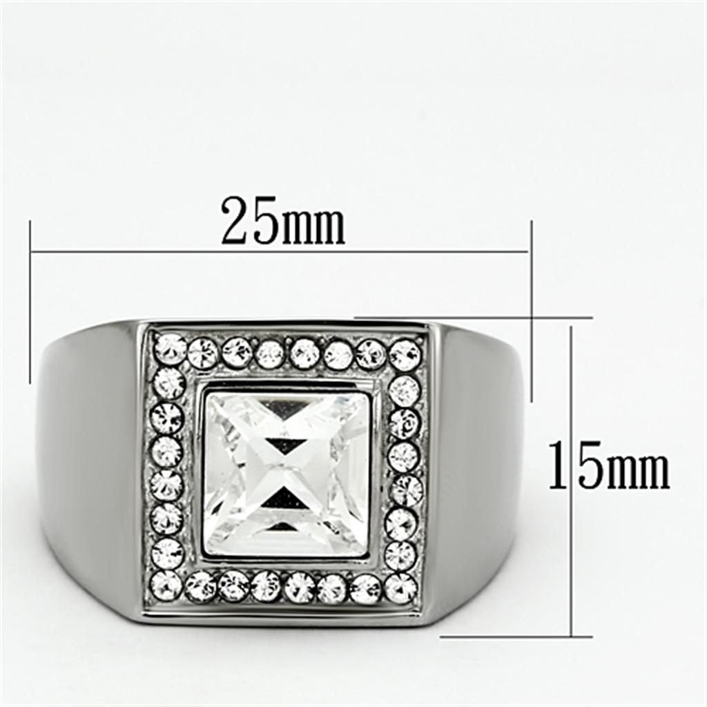 TK945 - High polished (no plating) Stainless Steel Ring with Top Grade Crystal  in Clear-1