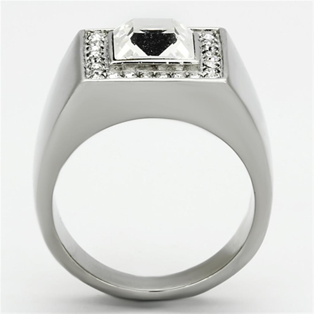 TK945 - High polished (no plating) Stainless Steel Ring with Top Grade Crystal  in Clear-2