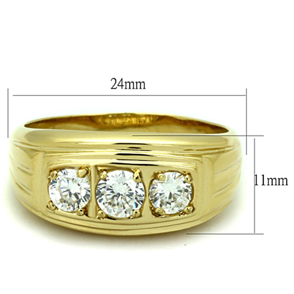 TK946G - IP Gold(Ion Plating) Stainless Steel Ring with AAA Grade CZ  in Clear-1