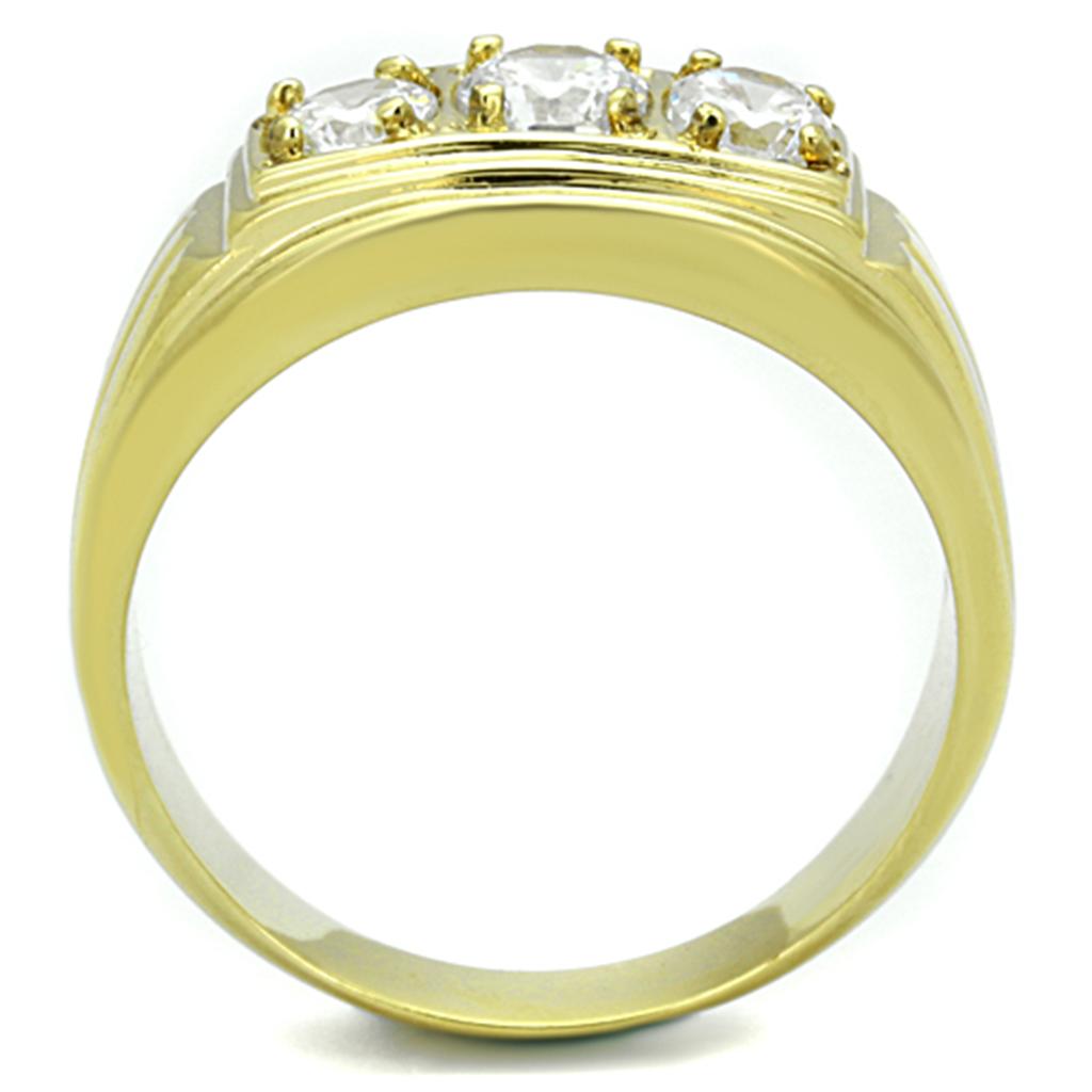 TK946G - IP Gold(Ion Plating) Stainless Steel Ring with AAA Grade CZ  in Clear-2