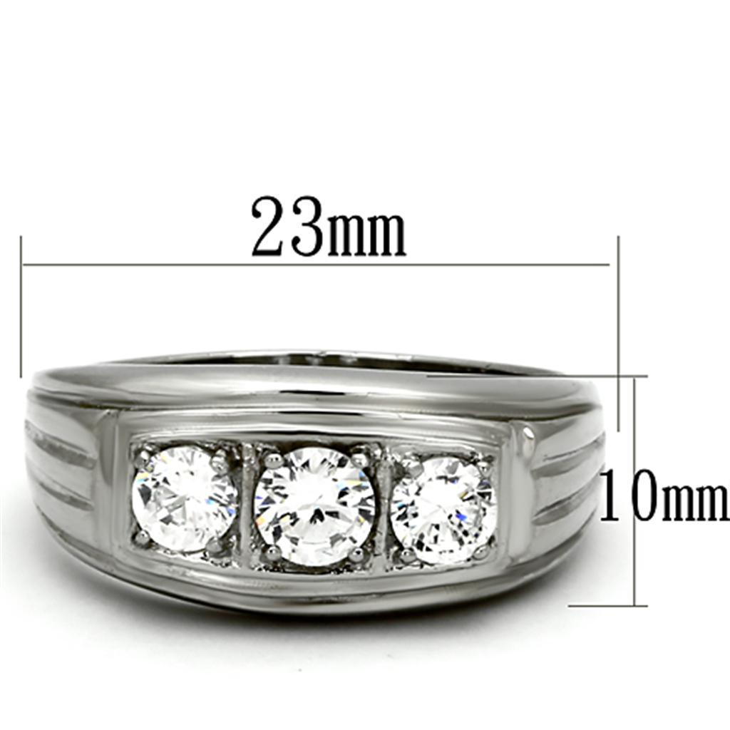 TK946 - High polished (no plating) Stainless Steel Ring with AAA Grade CZ  in Clear-1