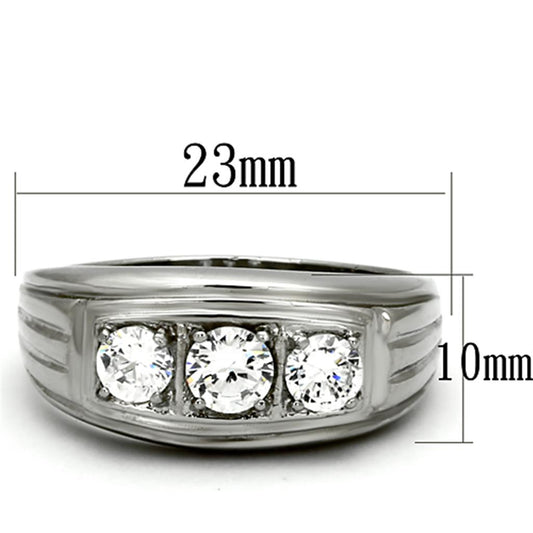 TK946 - High polished (no plating) Stainless Steel Ring with AAA Grade CZ  in Clear-1