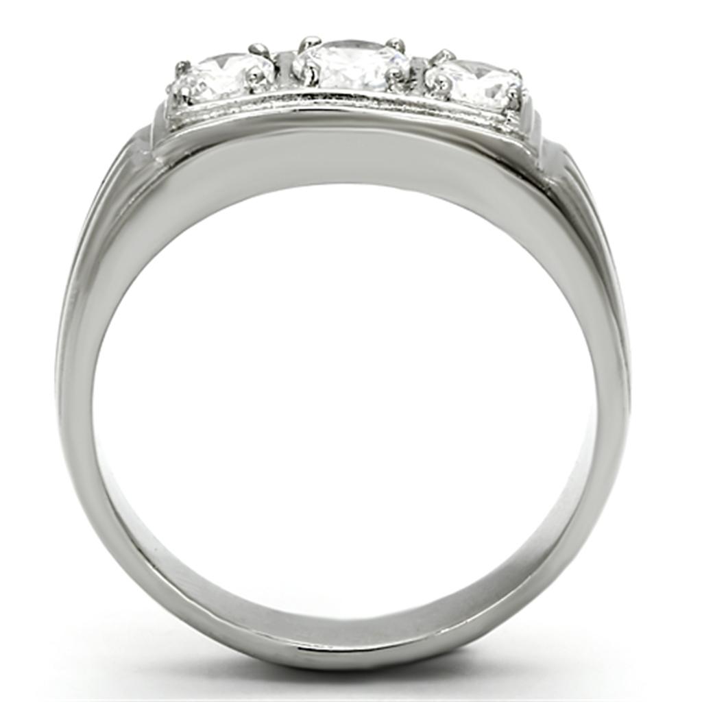 TK946 - High polished (no plating) Stainless Steel Ring with AAA Grade CZ  in Clear-2