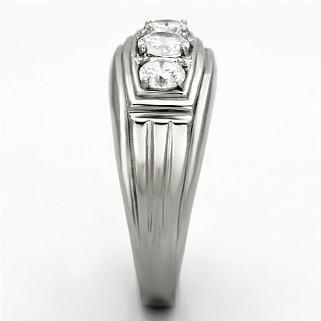 TK946 - High polished (no plating) Stainless Steel Ring with AAA Grade CZ  in Clear-3