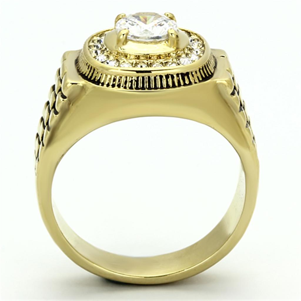 TK948G - IP Gold(Ion Plating) Stainless Steel Ring with AAA Grade CZ  in Clear-2