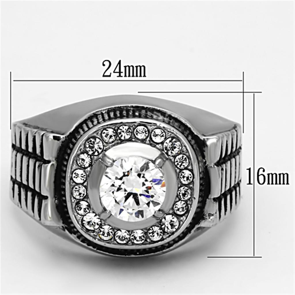 TK948 - High polished (no plating) Stainless Steel Ring with AAA Grade CZ  in Clear-1