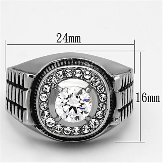 TK948 - High polished (no plating) Stainless Steel Ring with AAA Grade CZ  in Clear-1