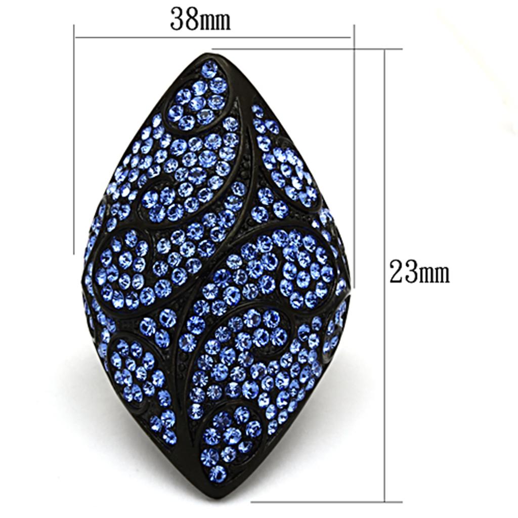 TK949 - IP Black(Ion Plating) Stainless Steel Ring with Top Grade Crystal  in Sapphire-1