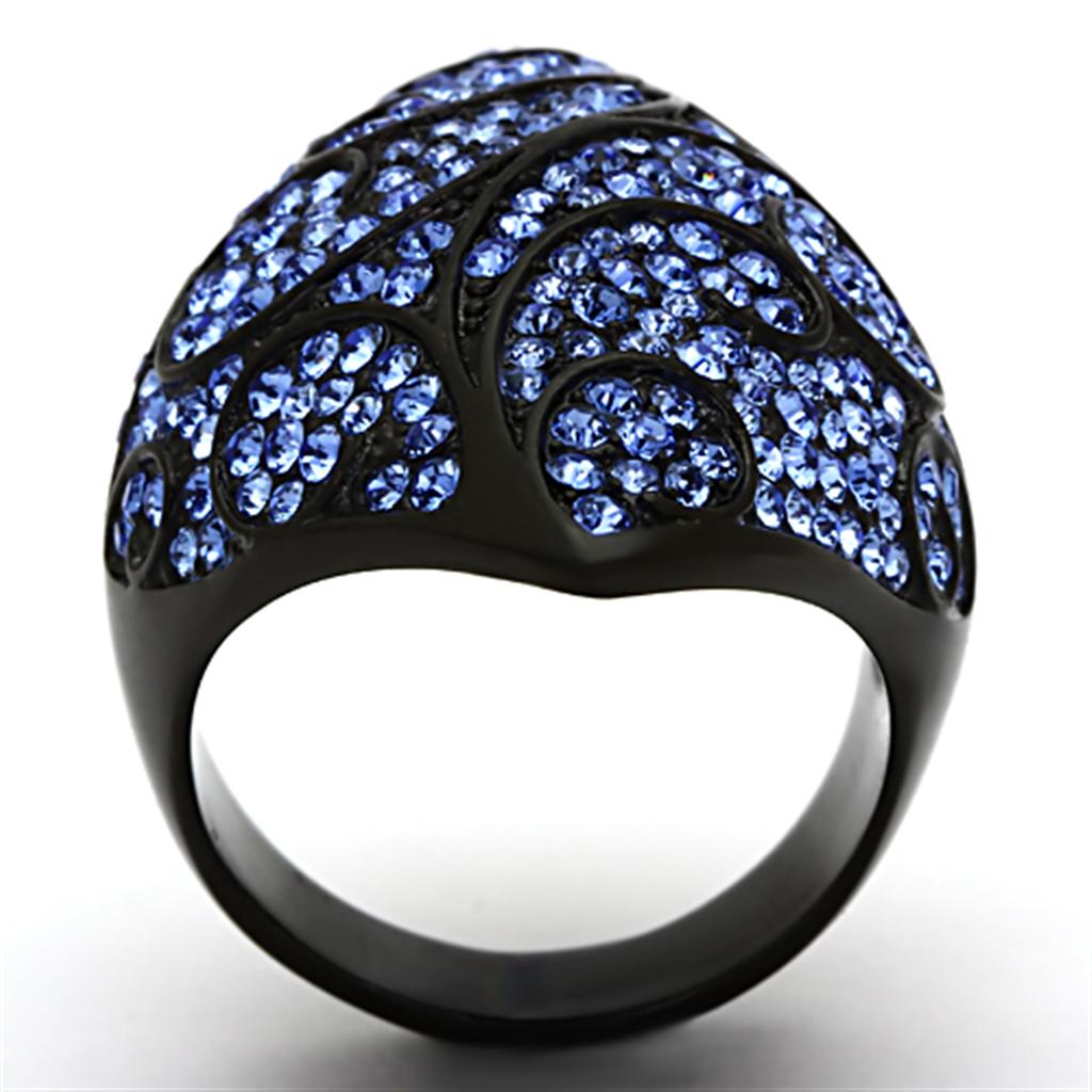 TK949 - IP Black(Ion Plating) Stainless Steel Ring with Top Grade Crystal  in Sapphire-2
