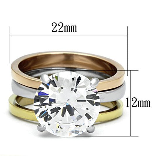 TK963 - Three Tone (IP Gold & IP Rose Gold & High Polished) Stainless Steel Ring with AAA Grade CZ  in Clear-1