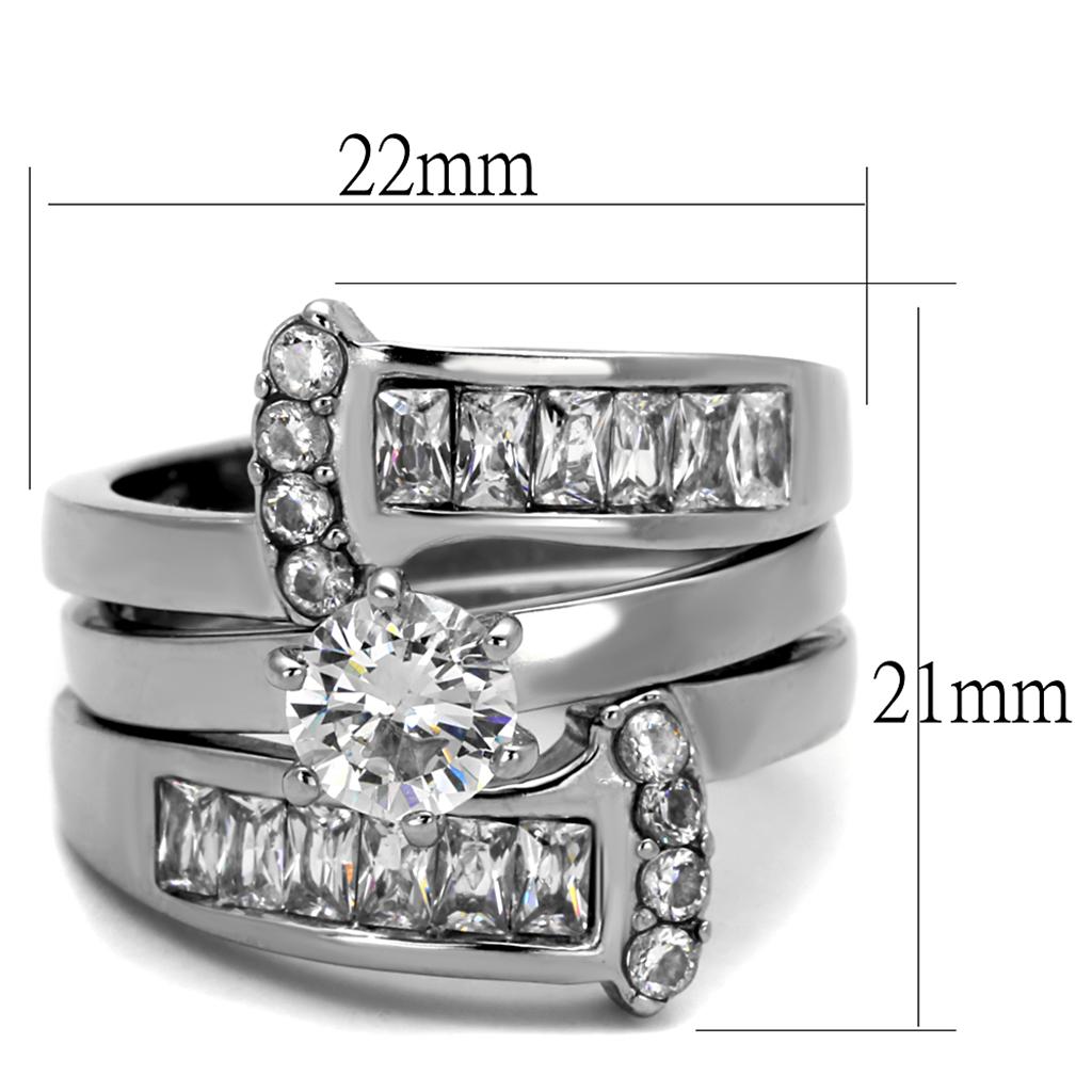 TK976 - High polished (no plating) Stainless Steel Ring with AAA Grade CZ  in Clear-1