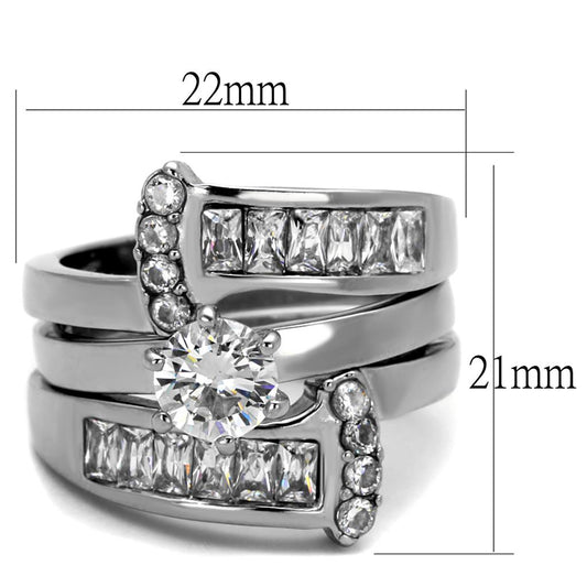 TK976 - High polished (no plating) Stainless Steel Ring with AAA Grade CZ  in Clear-1
