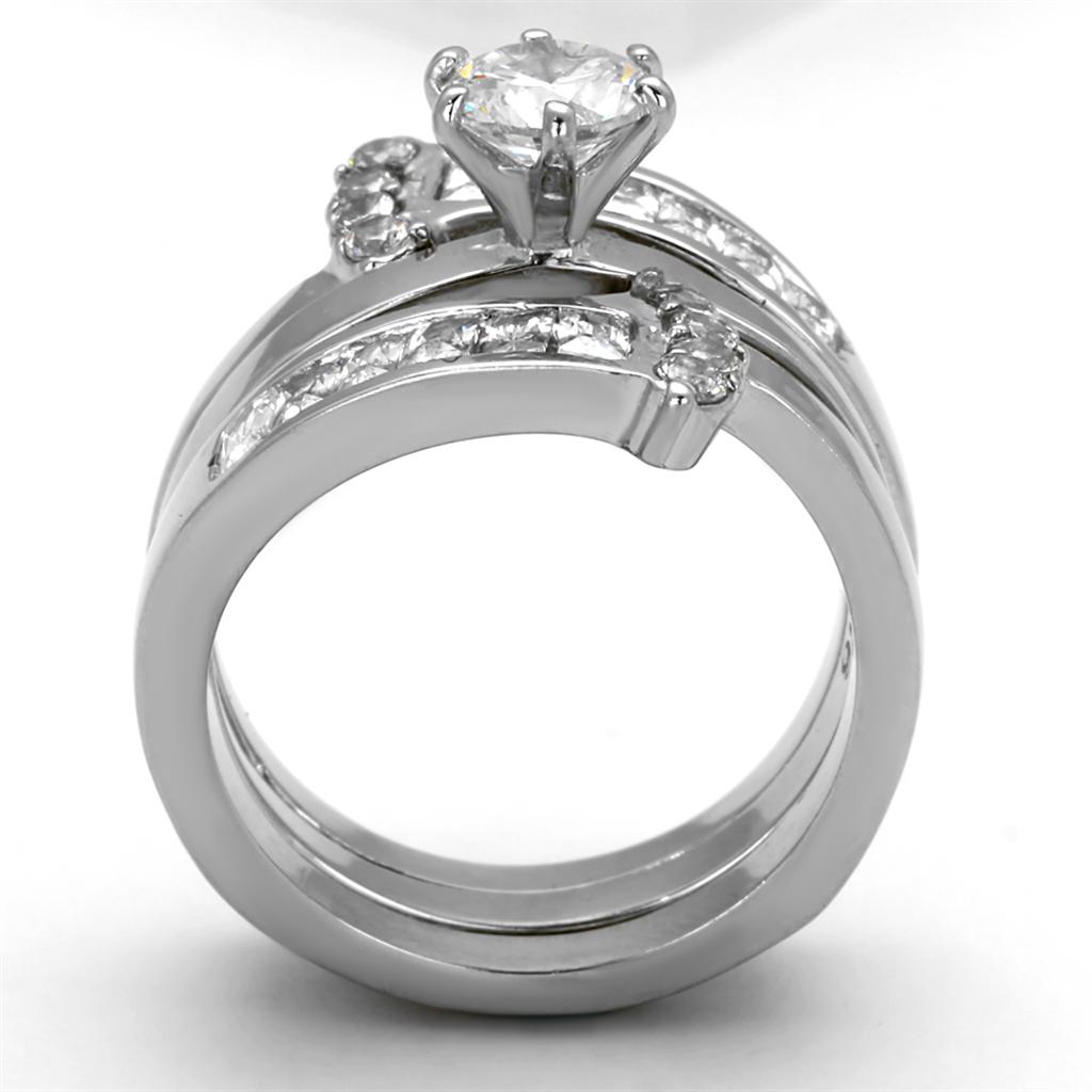 TK976 - High polished (no plating) Stainless Steel Ring with AAA Grade CZ  in Clear-2