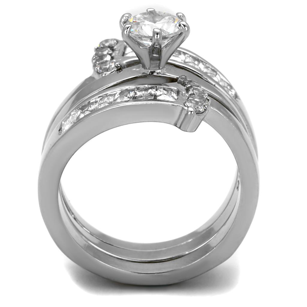 TK976 - High polished (no plating) Stainless Steel Ring with AAA Grade CZ  in Clear-3
