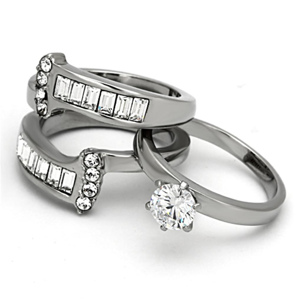 TK976 - High polished (no plating) Stainless Steel Ring with AAA Grade CZ  in Clear-4