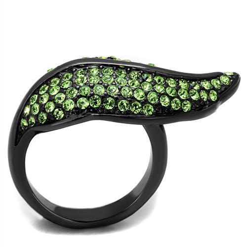TK985LJ - IP Light Black  (IP Gun) Stainless Steel Ring with Top Grade Crystal  in Peridot-2
