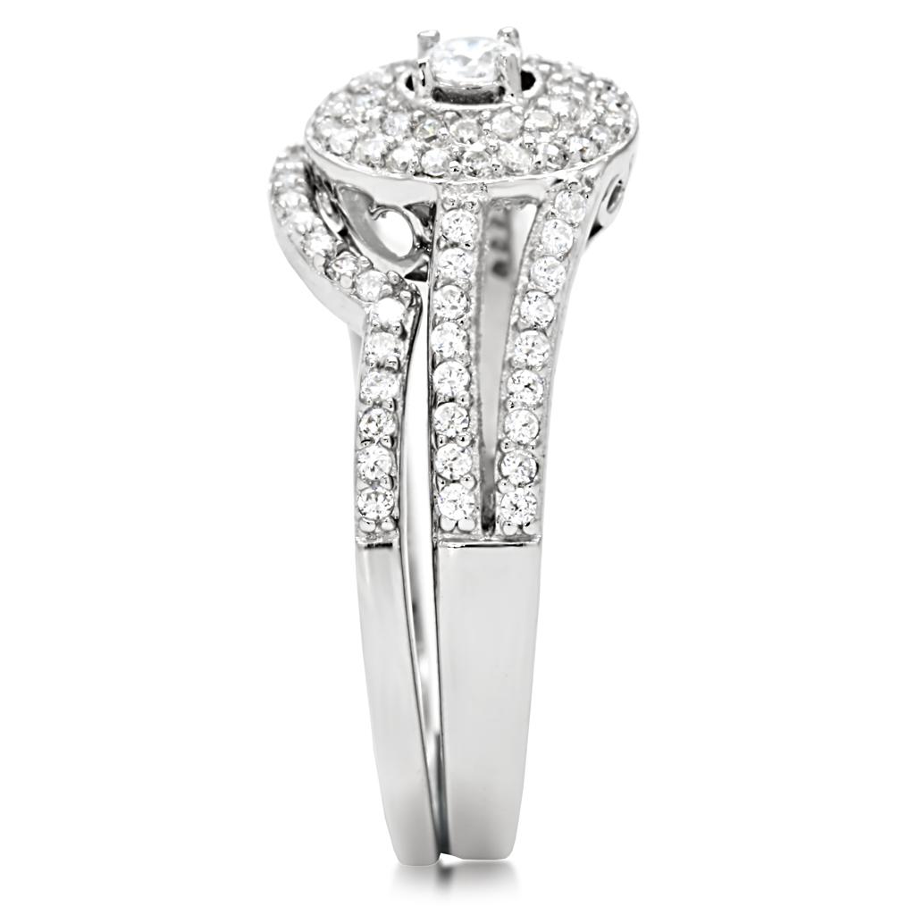 TS001 - Rhodium 925 Sterling Silver Ring with AAA Grade CZ  in Clear-4