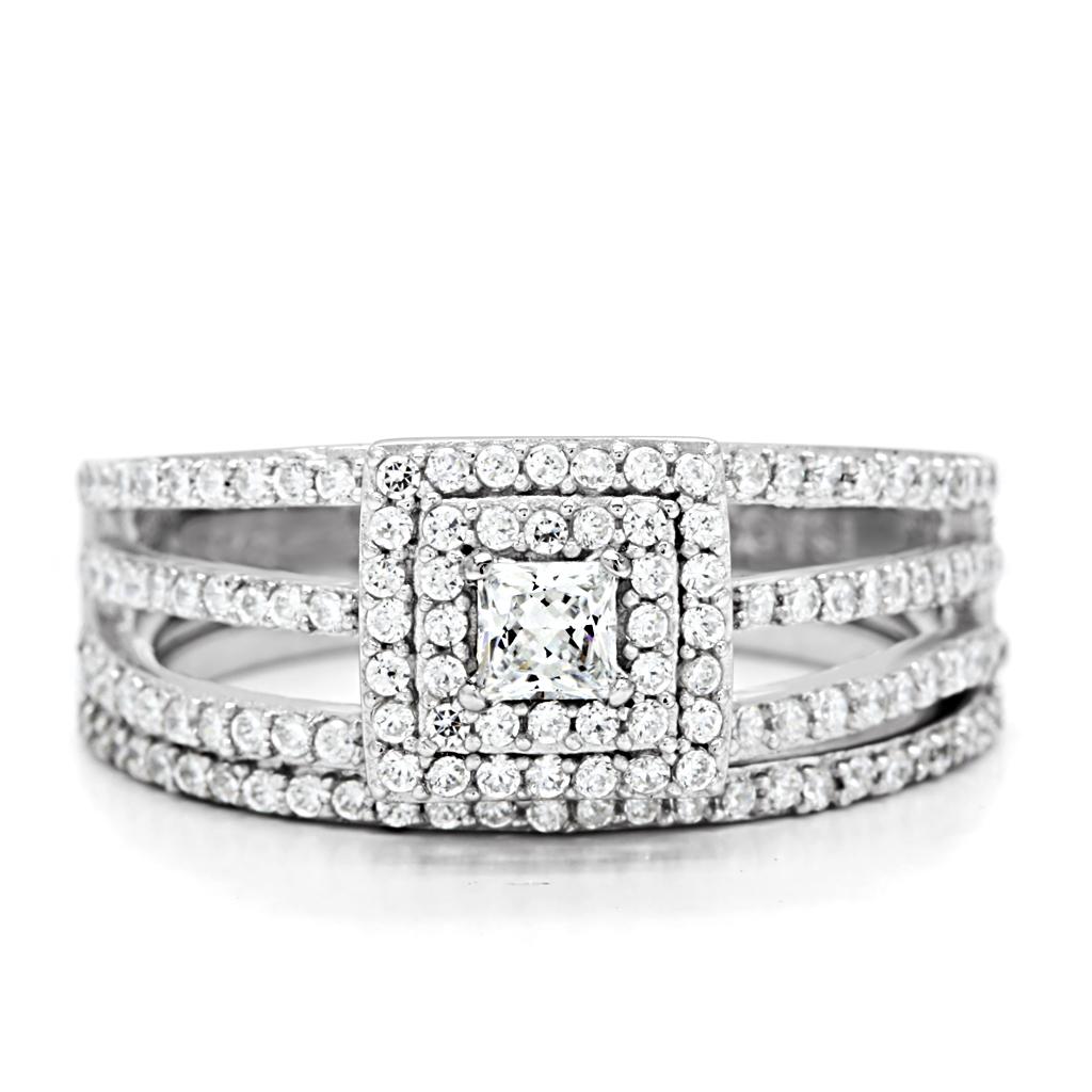 TS003 - Rhodium 925 Sterling Silver Ring with AAA Grade CZ  in Clear-2