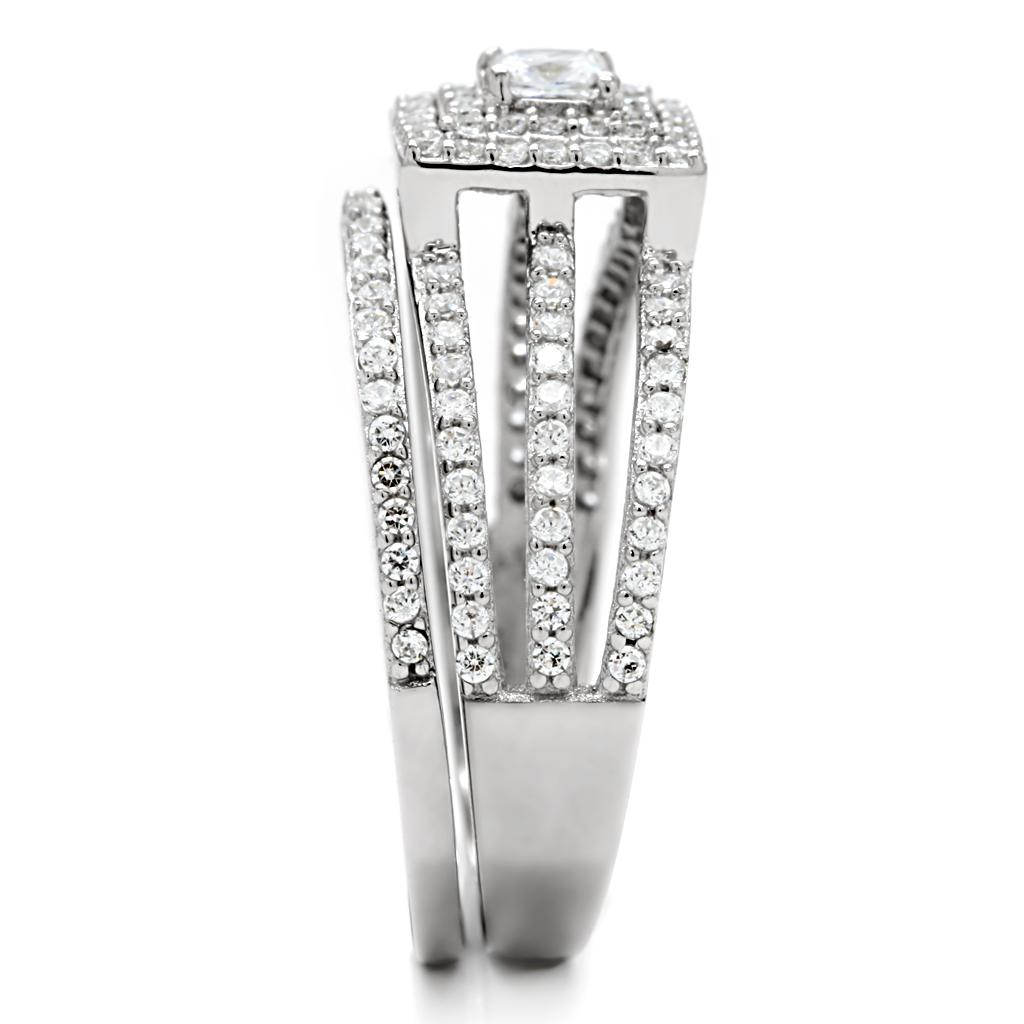 TS003 - Rhodium 925 Sterling Silver Ring with AAA Grade CZ  in Clear-4