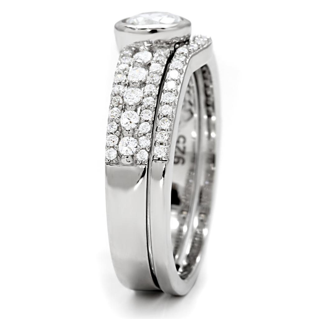 TS005 - Rhodium 925 Sterling Silver Ring with AAA Grade CZ  in Clear-4