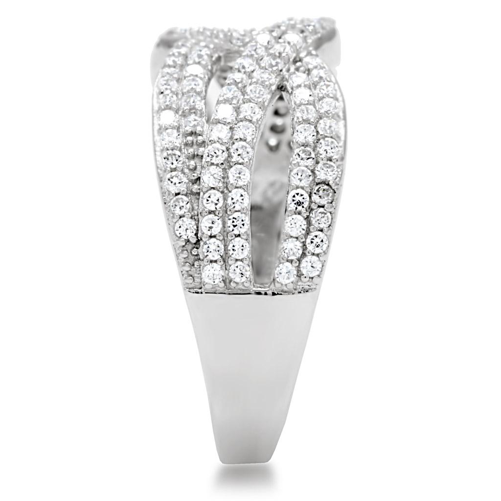 TS008 - Rhodium 925 Sterling Silver Ring with AAA Grade CZ  in Clear-4