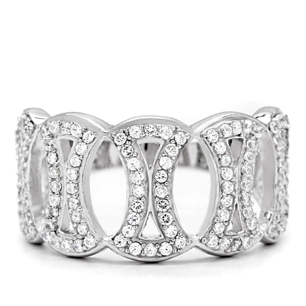 TS009 - Rhodium 925 Sterling Silver Ring with AAA Grade CZ  in Clear-2