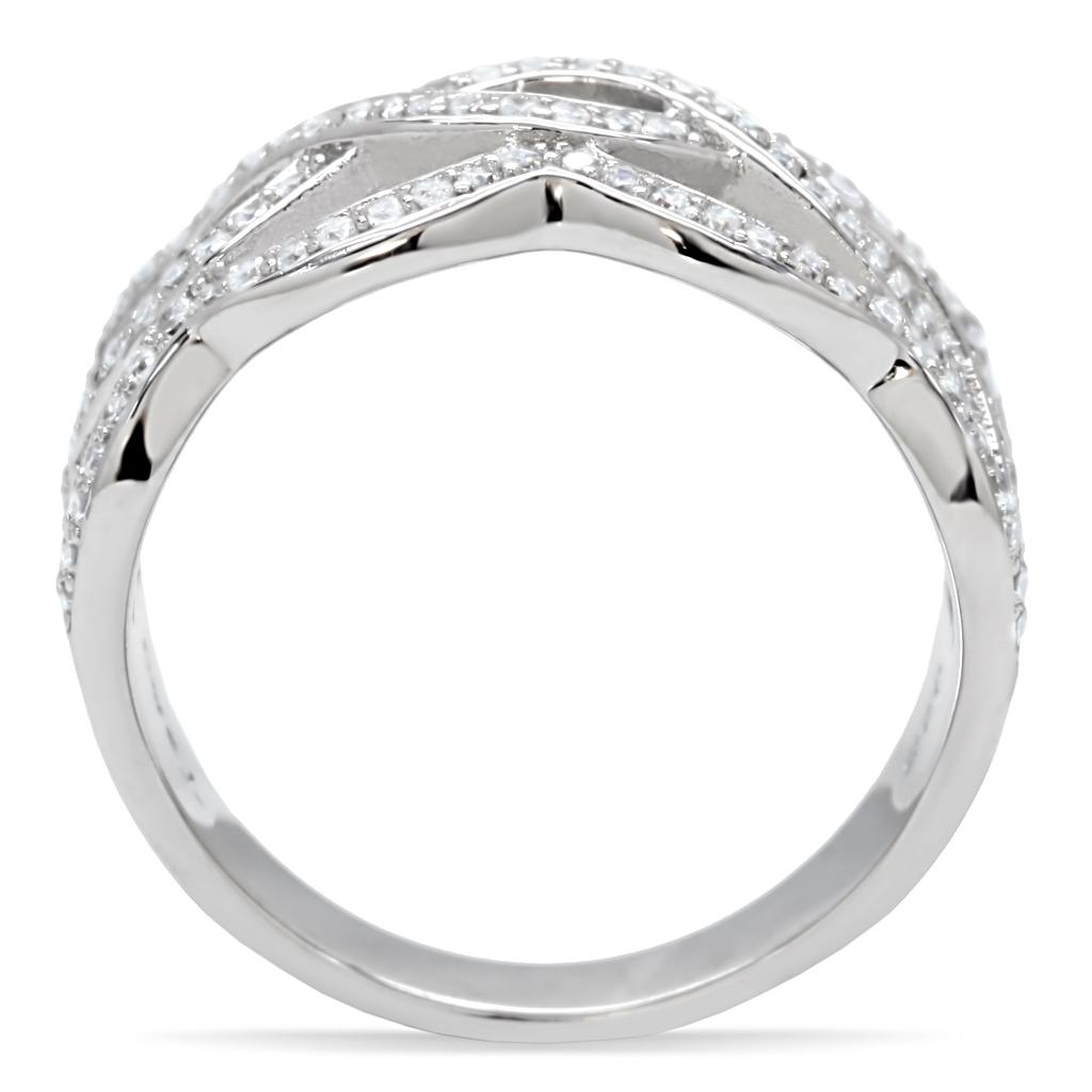 TS010 - Rhodium 925 Sterling Silver Ring with AAA Grade CZ  in Clear-3