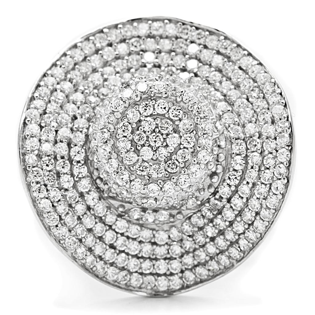 TS015 - Rhodium 925 Sterling Silver Ring with AAA Grade CZ  in Clear-2