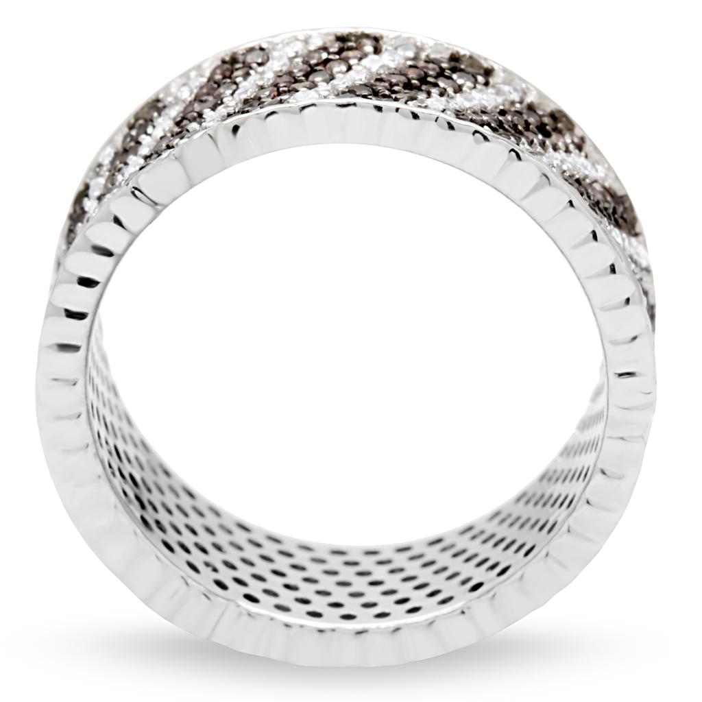 TS023 - Rhodium + Ruthenium 925 Sterling Silver Ring with AAA Grade CZ  in Brown-3