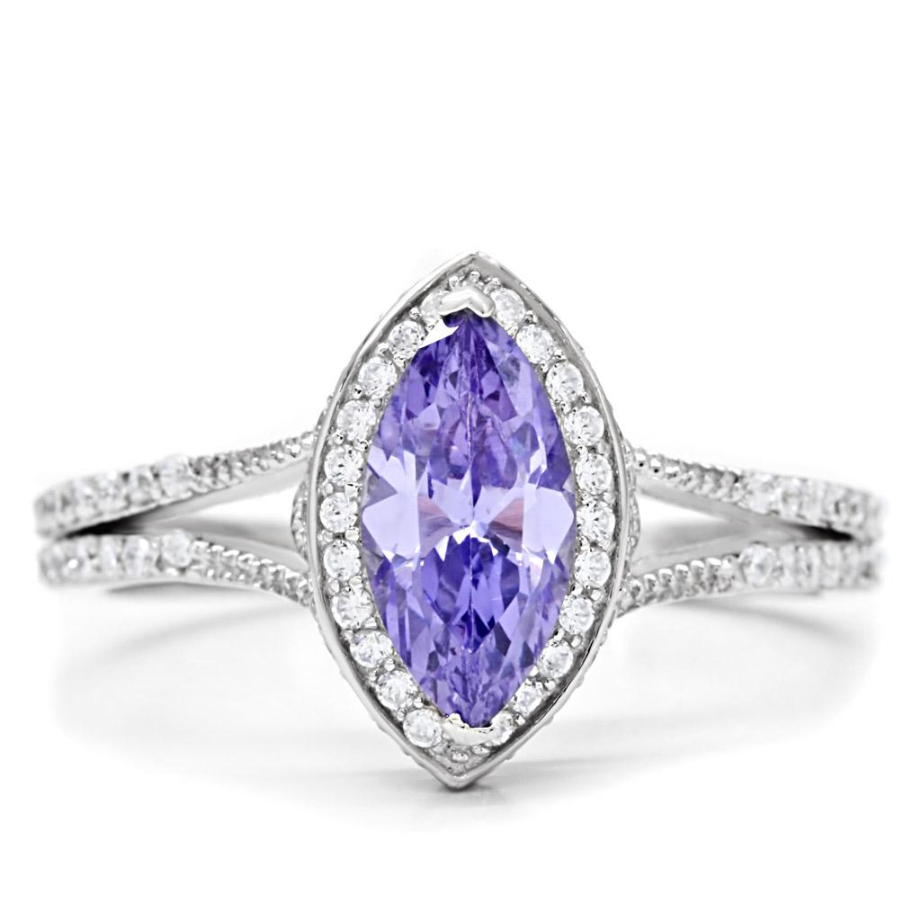 TS024 - Rhodium 925 Sterling Silver Ring with AAA Grade CZ  in Tanzanite-2