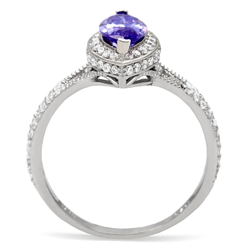 TS024 - Rhodium 925 Sterling Silver Ring with AAA Grade CZ  in Tanzanite-3