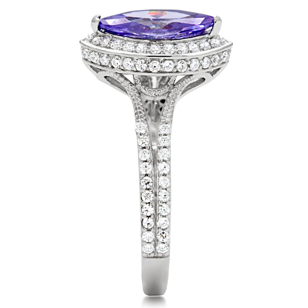 TS024 - Rhodium 925 Sterling Silver Ring with AAA Grade CZ  in Tanzanite-4