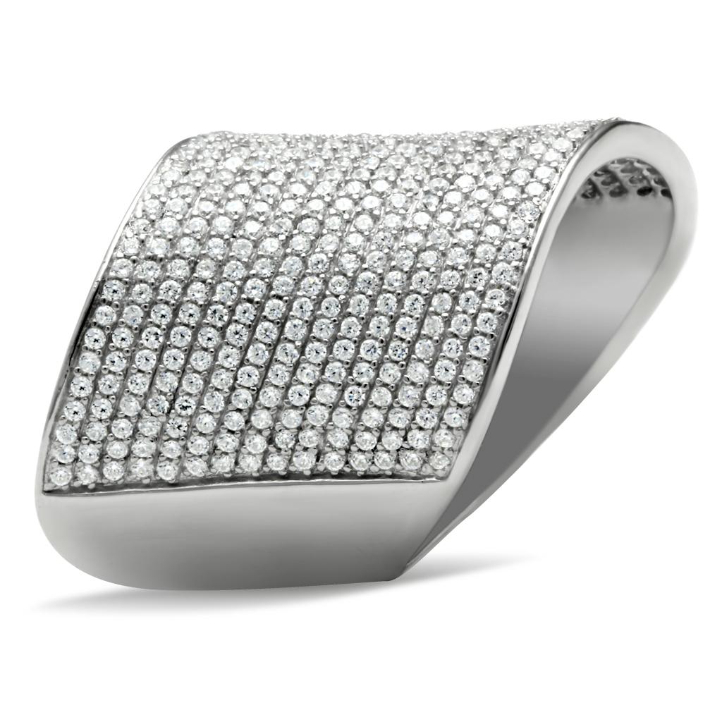 TS027 - Rhodium 925 Sterling Silver Ring with AAA Grade CZ  in Clear-4