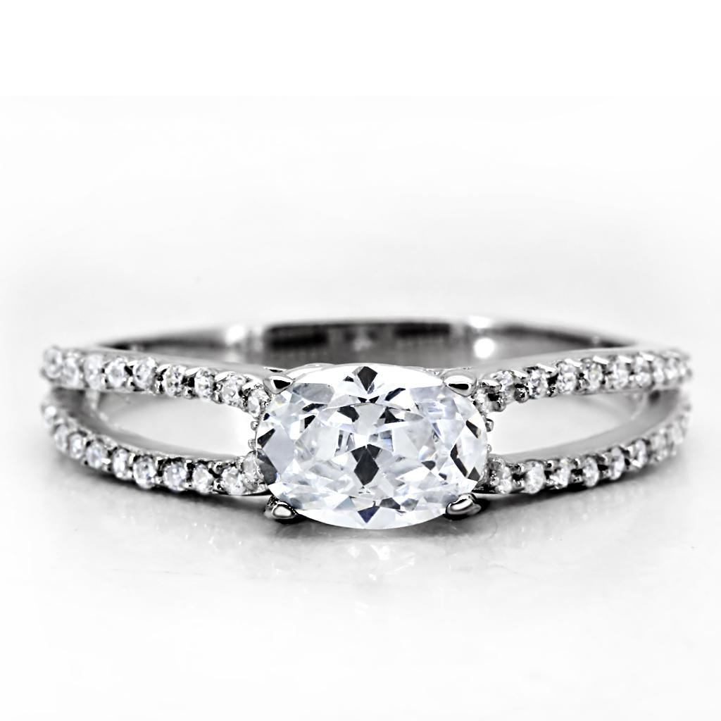 TS029 - Rhodium 925 Sterling Silver Ring with AAA Grade CZ  in Clear-2