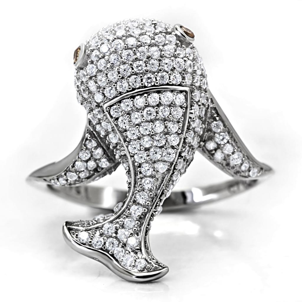 TS031 - Rhodium 925 Sterling Silver Ring with AAA Grade CZ  in Brown-2