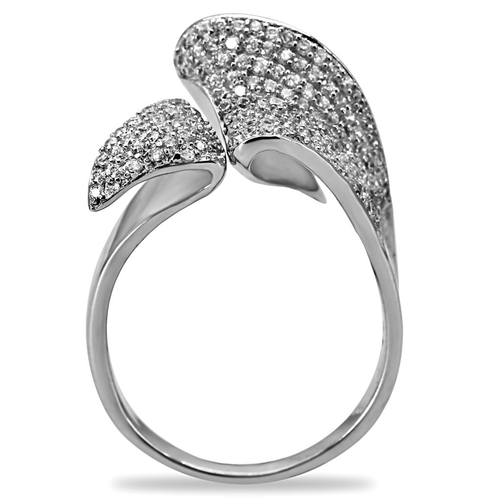 TS032 - Rhodium 925 Sterling Silver Ring with AAA Grade CZ  in Clear-3