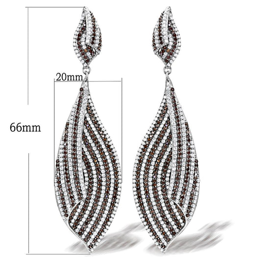 TS033 - Rhodium 925 Sterling Silver Earrings with Assorted  in Brown-1