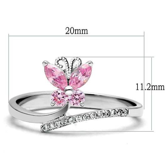 TS042 - Rhodium 925 Sterling Silver Ring with AAA Grade CZ  in Light Rose-1