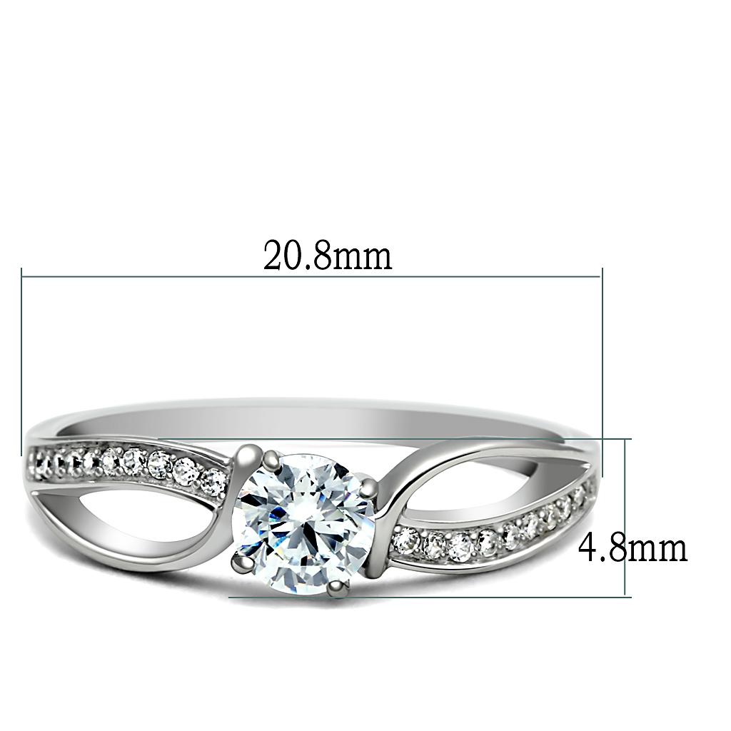 TS044 - Rhodium 925 Sterling Silver Ring with AAA Grade CZ  in Clear-1