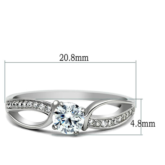 TS044 - Rhodium 925 Sterling Silver Ring with AAA Grade CZ  in Clear-1