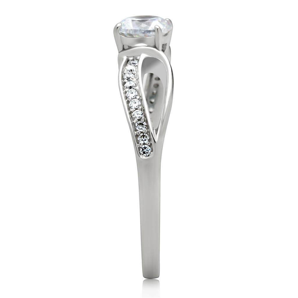 TS044 - Rhodium 925 Sterling Silver Ring with AAA Grade CZ  in Clear-3