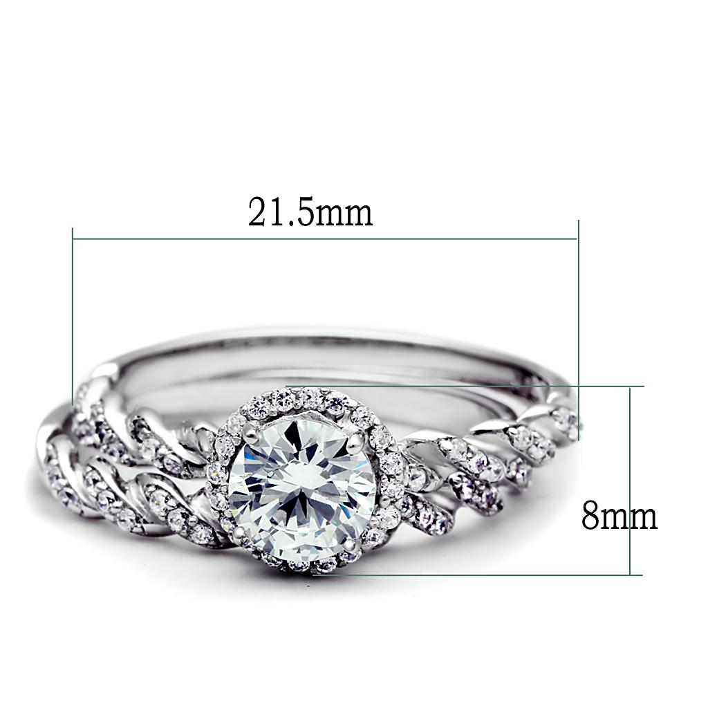 TS046 - Rhodium 925 Sterling Silver Ring with AAA Grade CZ  in Clear-1