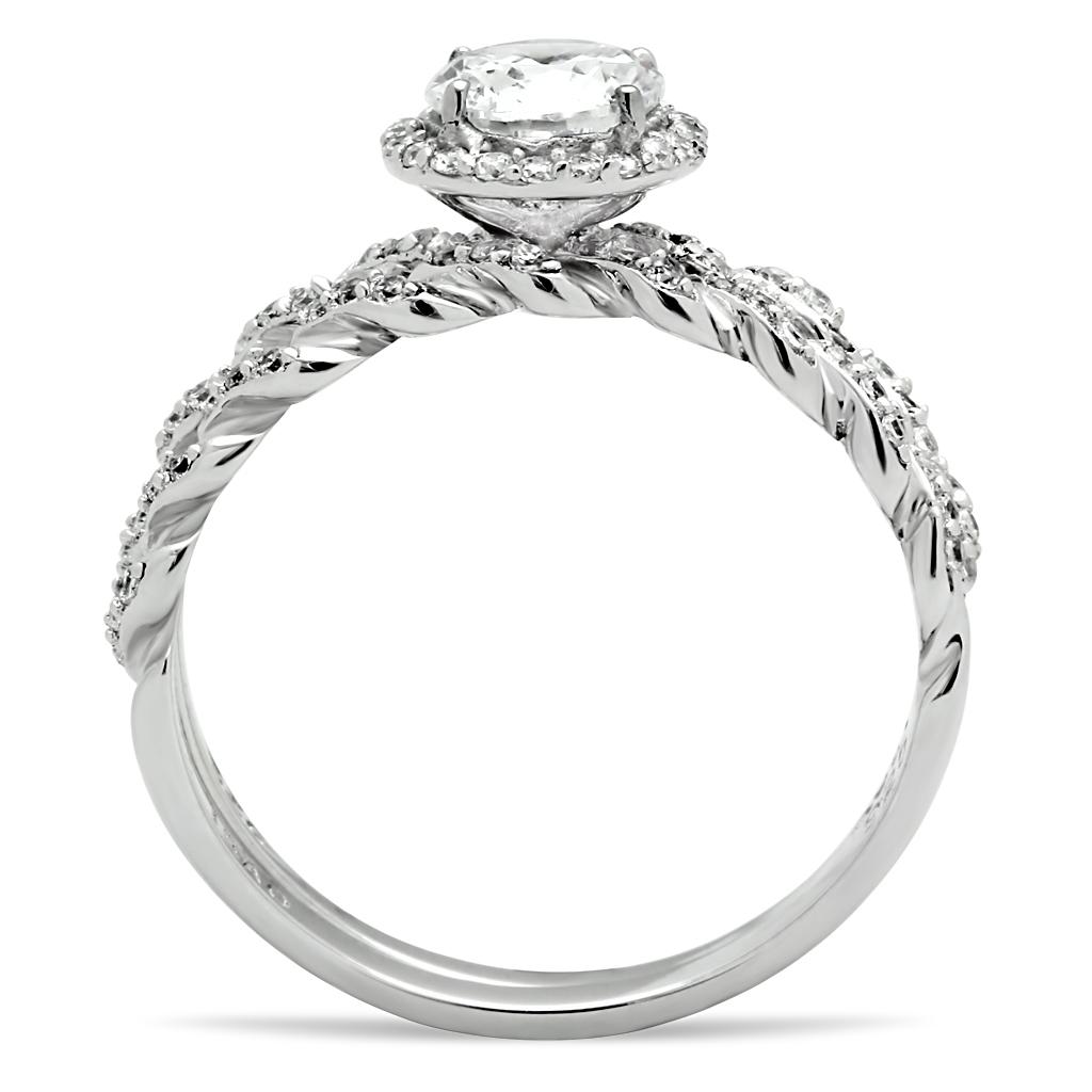 TS046 - Rhodium 925 Sterling Silver Ring with AAA Grade CZ  in Clear-2