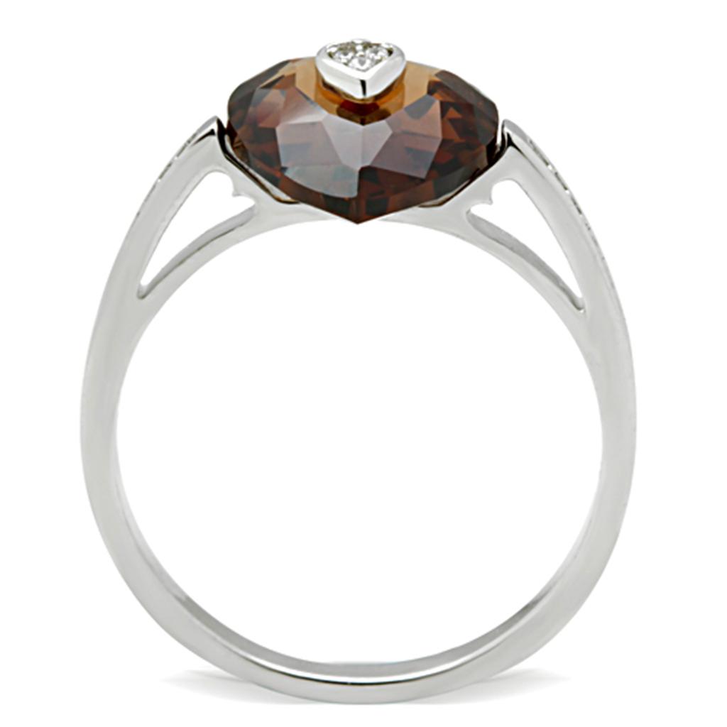 TS051 - Rhodium 925 Sterling Silver Ring with AAA Grade CZ  in Brown-2