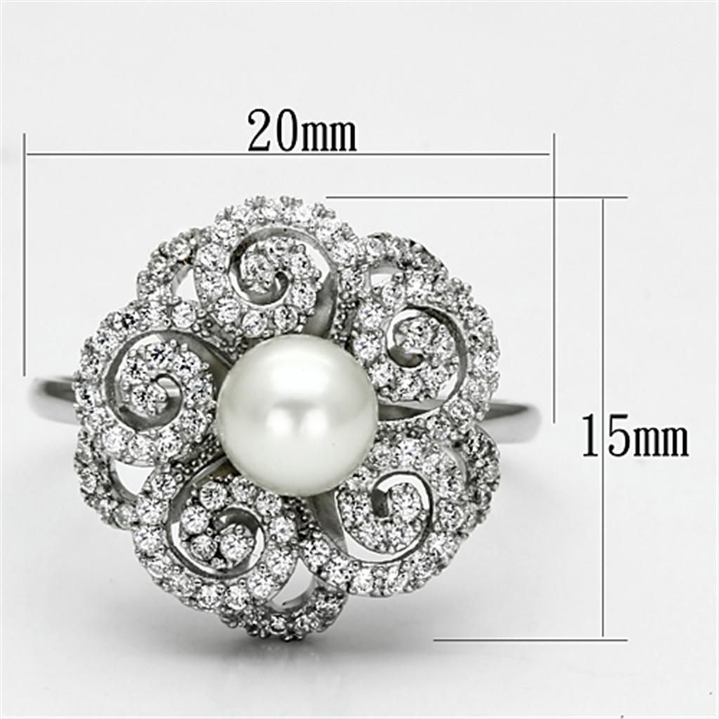 TS070 - Rhodium 925 Sterling Silver Ring with Synthetic Pearl in White-1