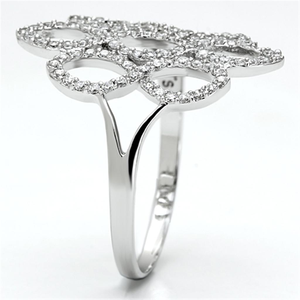 TS071 - Rhodium 925 Sterling Silver Ring with AAA Grade CZ  in Clear-3