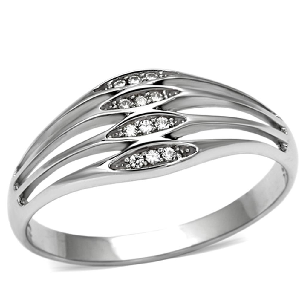 TS072 - Rhodium 925 Sterling Silver Ring with AAA Grade CZ  in Clear-4