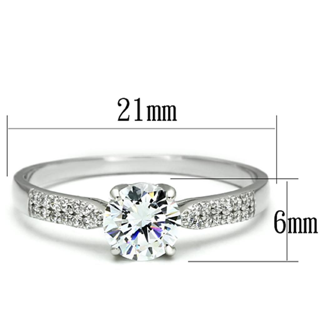 TS080 - Rhodium 925 Sterling Silver Ring with AAA Grade CZ  in Clear-1